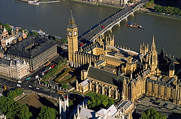 Aerial image of the Houses of Parliament (Palace of Westminster) and Big Ben, UNESCO World Heritage Site, Westminster, London, England, United Kingdom, Europe