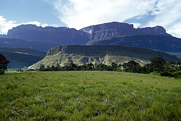 Tepuis showing south side of Auyantepui (Auyantepuy) (Devil's Mountain) from Uruyen valley, Canaima National Park, UNESCO World Heritage Site, Venezuela, South America