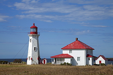 A lighthouse on the island of Havre-Aubert, Iles de la Madeleine (Magdalen Islands), Quebec, Canada, North America