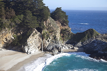 Waterfall and beach at Julia Pfeiffer Burns State Park, near Big Sur, California, United States of America, North America