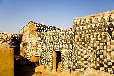 Painted mud house in Tangassogo Village, near the border of Ghana, Burkina Faso, West Africa, Africa