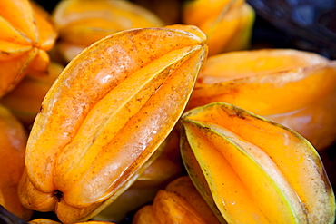 Starfruit (carambola) (Averrhoa carambola), a star shaped fruit when cut, grown in tropical conditions