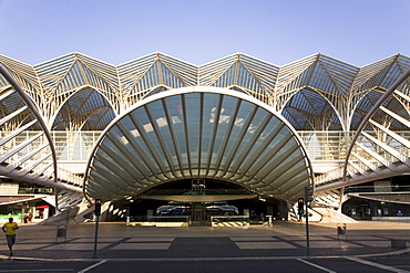 The facade of the Oriente railway station, built for the Expo 98, in Lisbon, Portugal, Europe