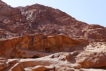 A rock carving depicts the Golden Calf of the Old Testament under Mount Sinai, at St Catherine's Monastery, Sinai Peninsula, Egypt, North Africa, Africa