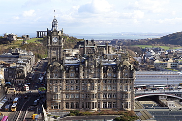 The Balmoral Hotel stands next to Waverly Railway Station on Princes Street in Edinburgh, Scotland, United Kingdom, Europe