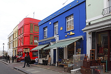 Colourful shops in Portobello Road, famed for its market, Notting Hill , London, England, United Kingdom, Europe