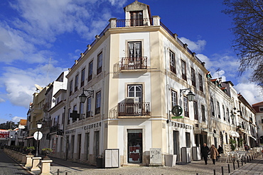 Traditional Portuguese architecture and cobbled streets in Alcobaca, Estremadura, Portugal, Europe