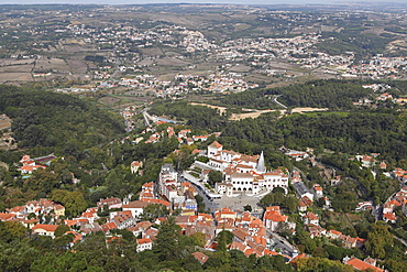 Sintra National Palace (Palacio Nacional) dominates the centre of the town in Sintra, District of Lisbon, Portugal, Europe