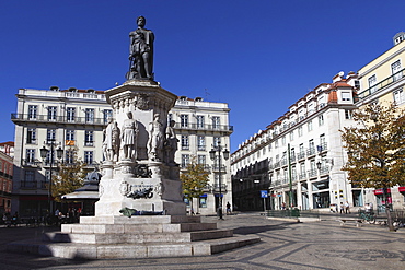 Largo de Camoes square, with the Luiz de Camoes memorial, at Bairro Alto, Lisbon, Portugal, Europe