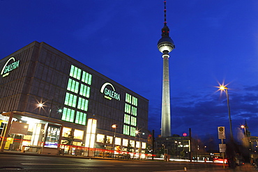 Galeria Kaufhof department store and the Television Tower (Berliner Fersehturm) at Alexanderplatz, Berlin, Germany, Europe