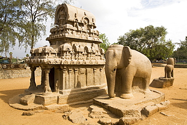 The Nakul Sahdeva Ratha in the Five Rathas (Panch Rathas) complex at Mahabalipuram (Mamallapuram),UNESCO World Heritage Site, Tamil Nadu, India, Asia