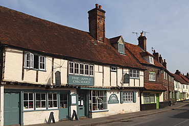 The village high street, with a traditional English half-timbered shop, West Wycombe, Buckinghamshire, England, United Kingdom, Europe