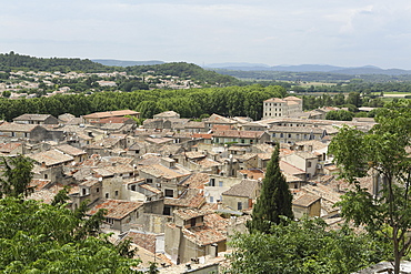 Houses with terracotta roof tiles in the medieval old town of Sommieres, Gard, Languedoc-Roussillon, France, Europe