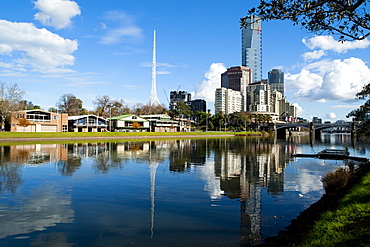 Boathouses and the Southbank district on the Yarra river, Melbourne, Victoria, Australia, Pacific