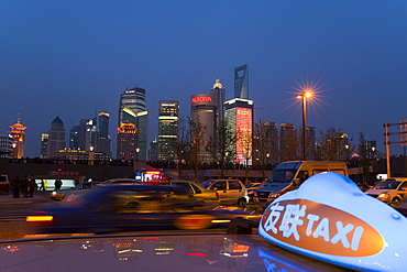 Pudong District view from the top of a cab at The Bund, Huangpu District, Shanghai, China, Asia