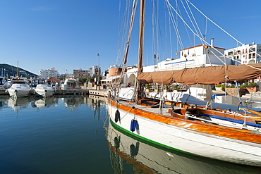 View of the boats, Marina, Santa Eulalia port, Ibiza, Balearic Islands, Spain, Mediterranean, Europe