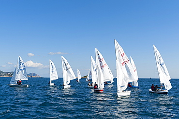 Sailboats participating in Regatta, Ibiza, Balearic Islands, Spain, Mediterranean, Europe