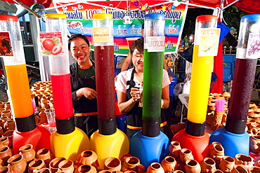 Juice stand in the street market, Luang Prabang, Laos, Indochina, Southeast Asia, Asia