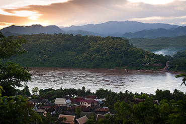 Luang Prabang and the Mekong River seen from Chom Si temple, Laos, Indochina, Southeast Asia, Asia