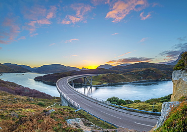 Loch a' Chairn Bhain, Kylesku, Kylesku Bridge, landmark on the North Coast 500 Tourist Route, Sutherland, Highlands, Scotland, United Kingdom, Europe