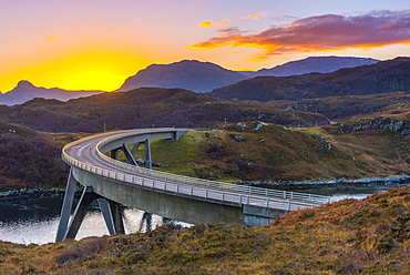 Loch a' Chairn Bhain, Kylesku, Kylesku Bridge, landmark on the North Coast 500 Tourist Route, Sutherland, Highlands, Scotland, United Kingdom, Europe