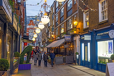 Christmas decorations, St. Christopher's Place, off Oxford Street, The West End, London, England, United Kingdom, Europe