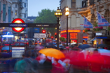 Underground station entrance, Piccadilly Circus, London, England, United Kingdom, Europe