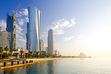 Palm Tower, Al Bidda Tower and Burj Qatar on skyline, Doha, Qatar, Middle East