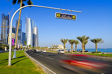 From left to right the Palm Tower, Al Bidda Tower and Burj Qatar, Doha, Qatar, Middle East