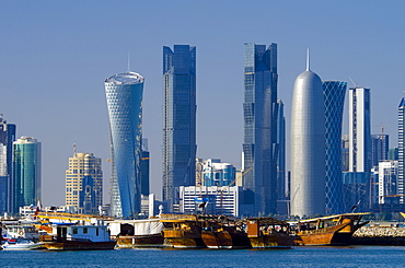 Modern skyline from Dhow Harbour, Doha, Qatar, Middle East