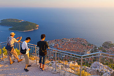 Old Town (Stari Grad) from Mount Srd at dusk, Dubrovnik, Dalmatia, Croatia, Europe