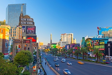 New York New York Hotel and Casino on left, The Strip, Las Vegas, Nevada, United States of America, North America