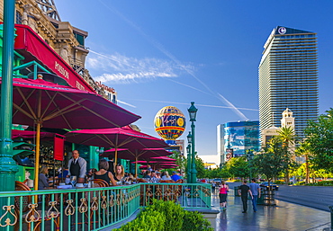 Paris Las Vegas Hotel and Casino on left and The Cosmopolitan on right, The Strip, Las Vegas, Nevada, United States of America, North America