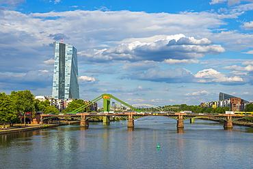 River Main and New European Central Bank Building, Ostend, Frankfurt am Main, Hesse, Germany, Europe