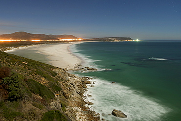 Night-time, moonlit view of Noordhoek beach in Cape Town, South Africa, Africa