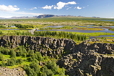 View across the rift valley marking the edge of the mid-Atlantic ridge, Thingvellir National Park, UNESCO World Heritage Site, southwest region, Iceland, Polar Regions