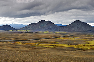 Mountainous landscape of the Odadahraun along the road leading between Egilsstadir and Myvatn in the northeast, Iceland, Polar Regions