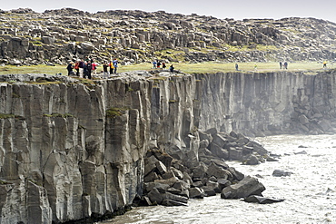 Tourists walking along the Jokulsa a Fjollum river bank between Selfoss and Dettifoss waterfalls near Myvatn, northeast area, Iceland, Polar Regions