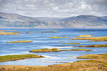 View of the islands along the southern edge of Hvammsfjordur which forms part of the larger Breidafjordur fjord, west area, Iceland, Polar Regions