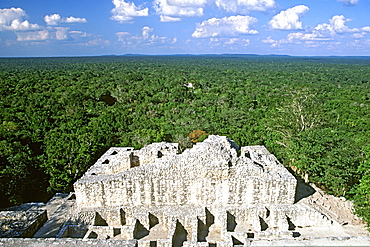 View across the Tierras Bajas rainforest from the top of the Calakmul Mayan ruins, UNESCO World Heritage Site, Campeche state, southern Mexico, North America