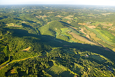 Aerial view of the countryside near Sarlat in the Dordogne-Perigord region, France, Europe