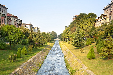 The Lana River in Tirana, capital of Albania, Europe