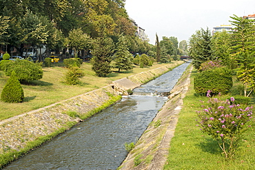 The Lana River in Tirana, capital of Albania, Europe