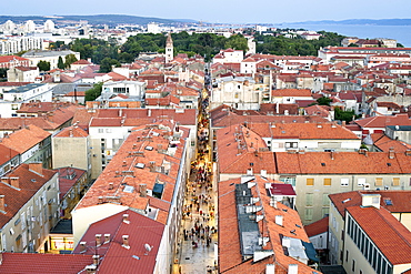 View over the rooftops of Zadar from the bell tower of the Cathedral of St. Anastasia in Zadar, Adriatic Coast, Croatia, Europe