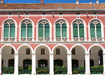 Arches and facade of Prokurative (Republic Square), a plaza in the city of Split, Adriatic Coast, Croatia, Europe