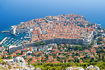 View from Mount Srd of the old town in the city of Dubrovnik, UNESCO World Heritage Site, Adriatic Coast, Croatia, Europe