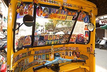 Inside of an auto rickshaw in Pondicherry India