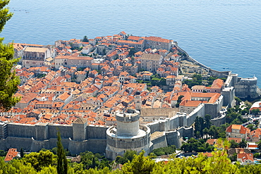 View of Minceta Tower and the old town in the city of Dubrovnik, UNESCO World Heritage Site, Adriatic Coast, Croatia, Europe