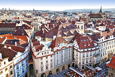 View over Old Town rooftops and parts of Staromestske namesi (Old Town Square), Prague, Czech Republic, Europe