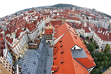 View over Old Town rooftops and parts of Staromestske namesi (Old Town Square), Prague, Czech Republic, Europe